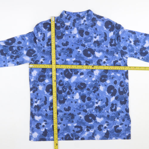 Honor Millburn Blue Animal Print Mock Neck Long Sleeve Top S 10-12 Women