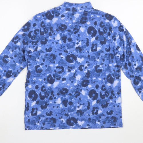Honor Millburn Blue Animal Print Mock Neck Long Sleeve Top S 10-12 Women