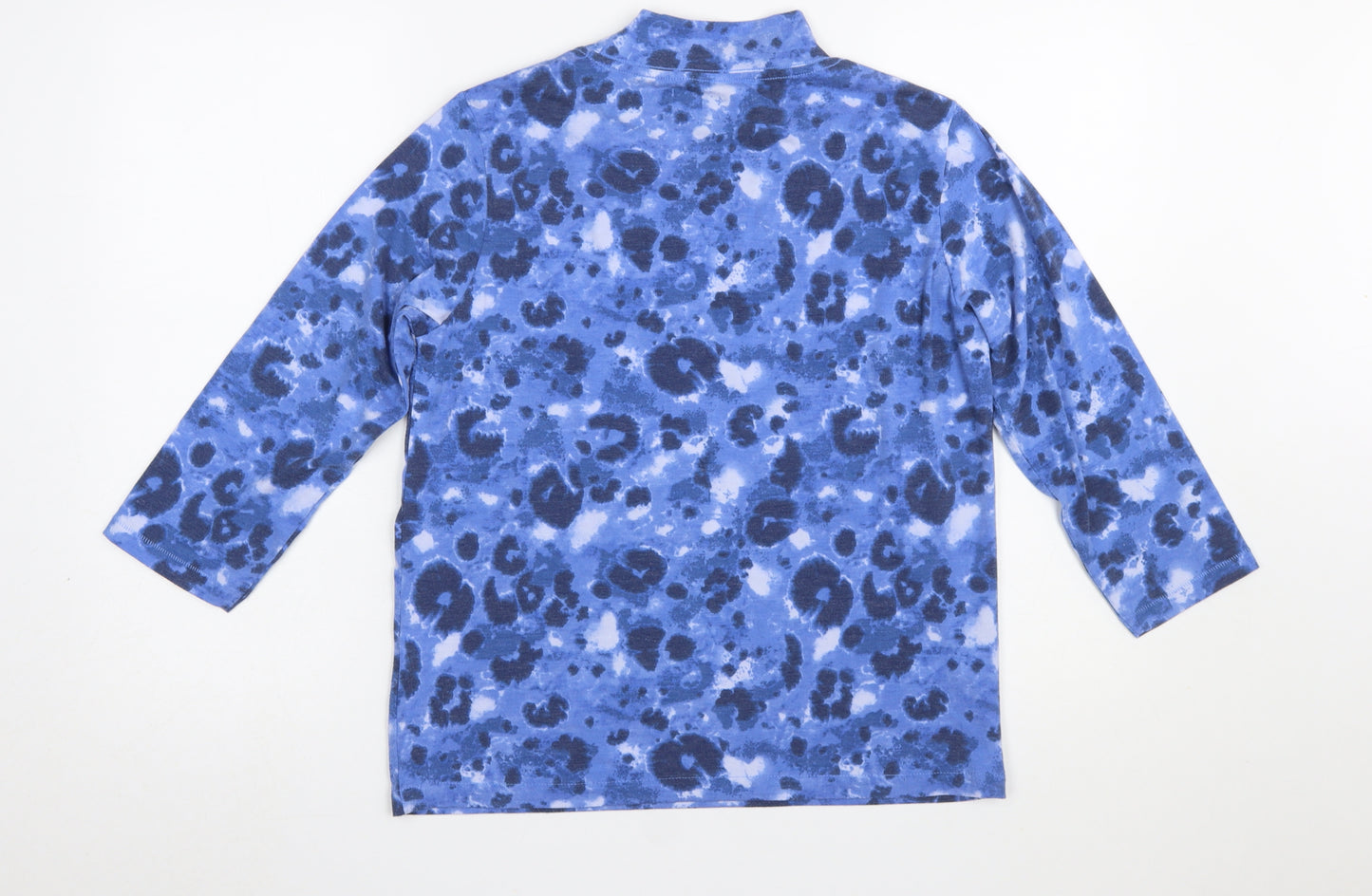 Honor Millburn Blue Animal Print Mock Neck Long Sleeve Top S 10-12 Women