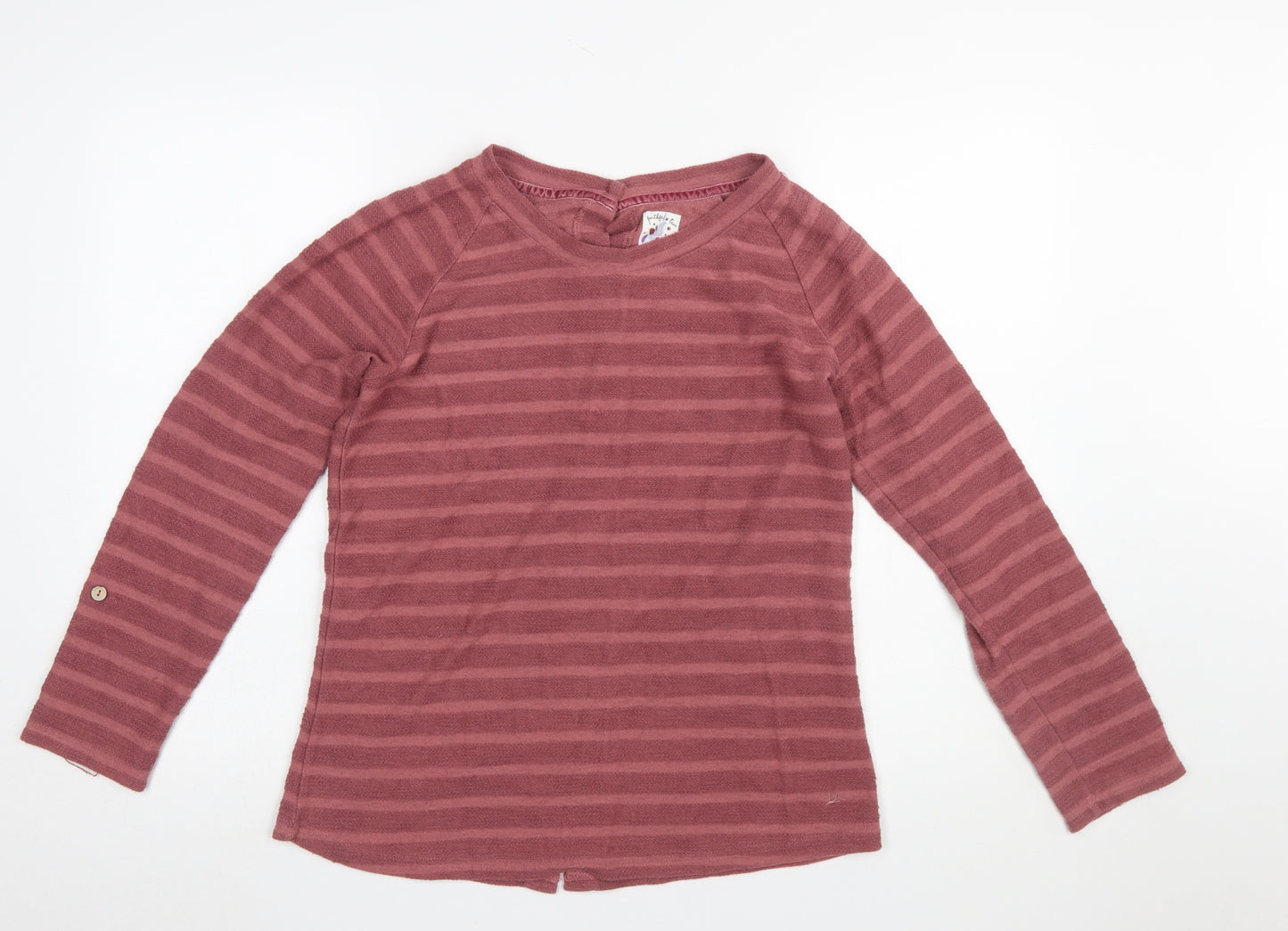 Mantaray Women’s Pink Striped Button Back Long Sleeve Sweatshirt Size 12