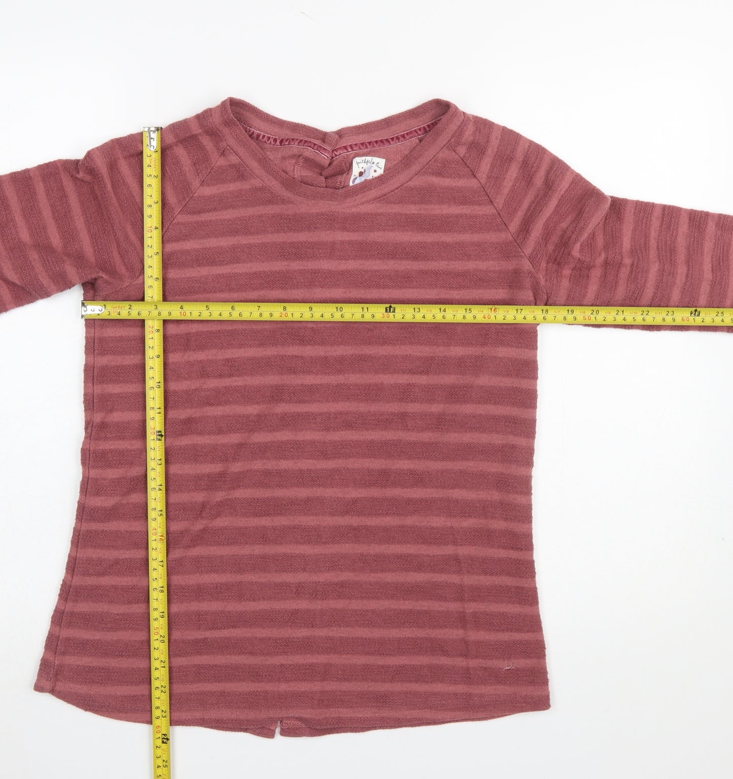 Mantaray Women’s Pink Striped Button Back Long Sleeve Sweatshirt Size 12