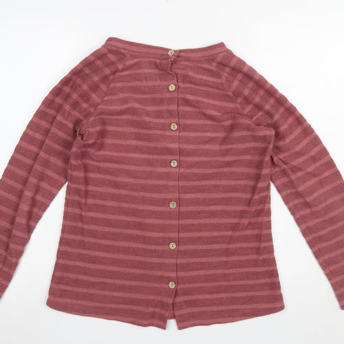 Mantaray Women’s Pink Striped Button Back Long Sleeve Sweatshirt Size 12