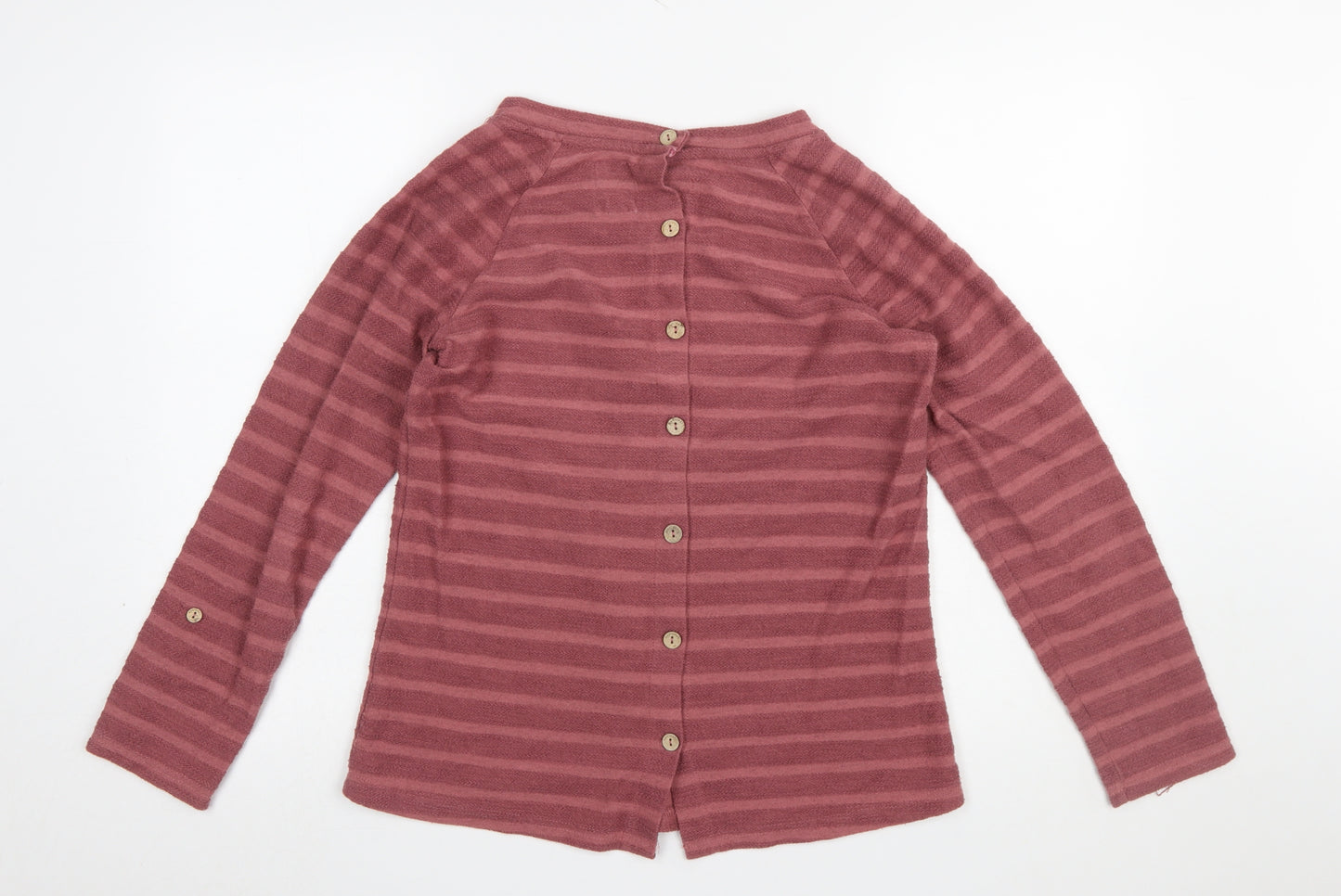 Mantaray Women’s Pink Striped Button Back Long Sleeve Sweatshirt Size 12