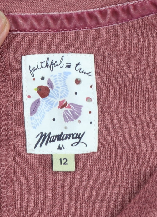 Mantaray Women’s Pink Striped Button Back Long Sleeve Sweatshirt Size 12