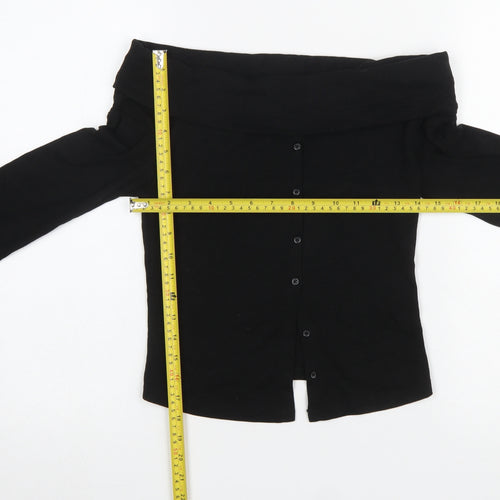 Bershka Women Black Off the Shoulder Long Sleeve Button-Up Top