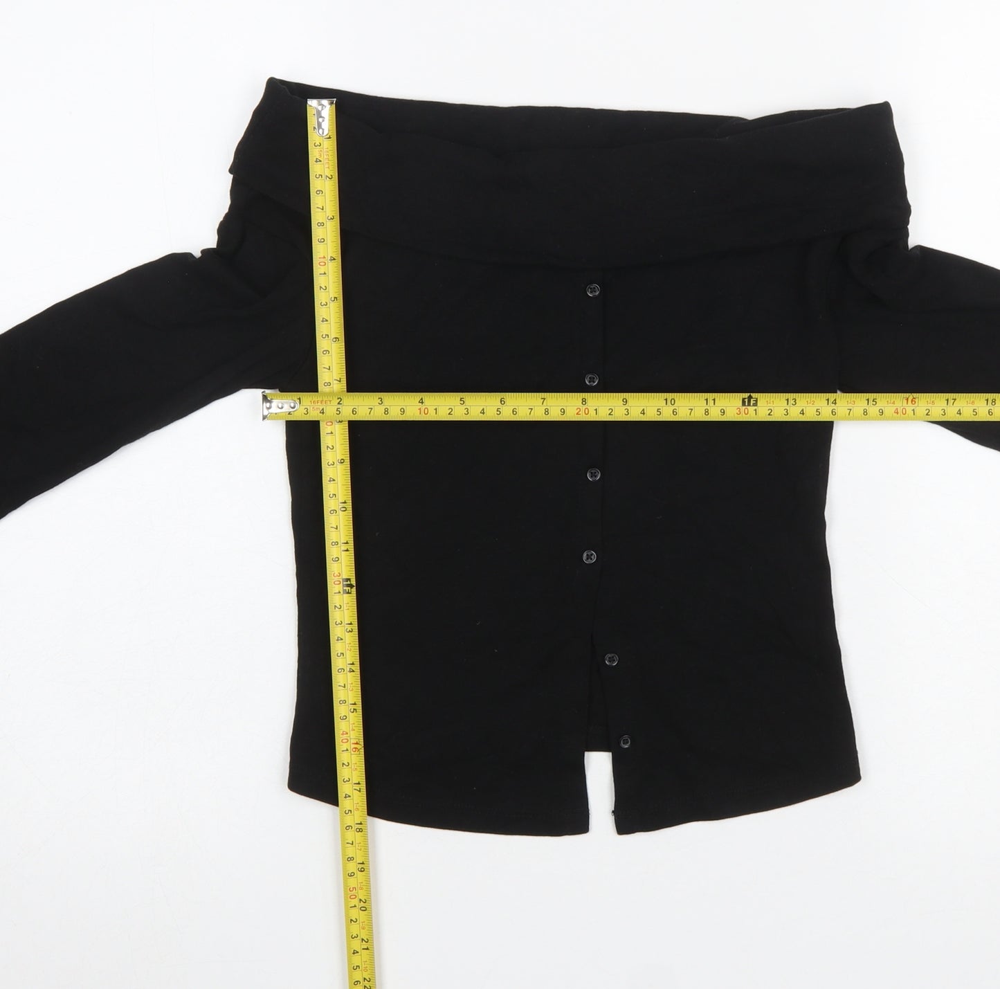 Bershka Women Black Off the Shoulder Long Sleeve Button-Up Top