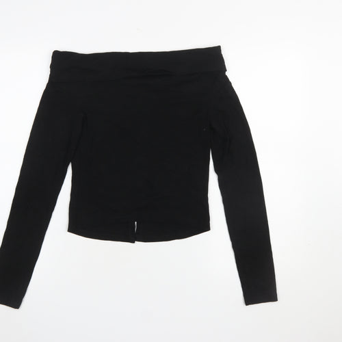 Bershka Women Black Off the Shoulder Long Sleeve Button-Up Top