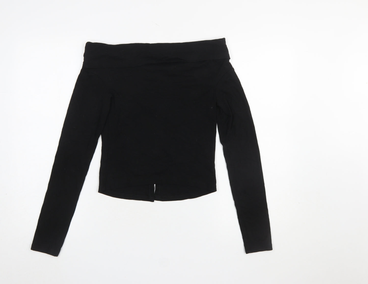 Bershka Women Black Off the Shoulder Long Sleeve Button-Up Top
