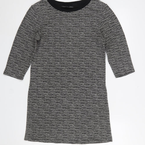 Topshop Tall Women's Grey Striped Tunic Top UK 8 3/4 Sleeve