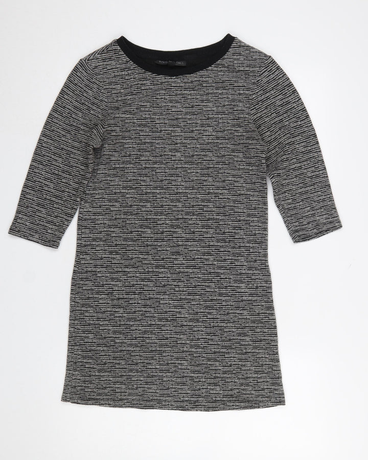 Topshop Tall Women's Grey Striped Tunic Top UK 8 3/4 Sleeve