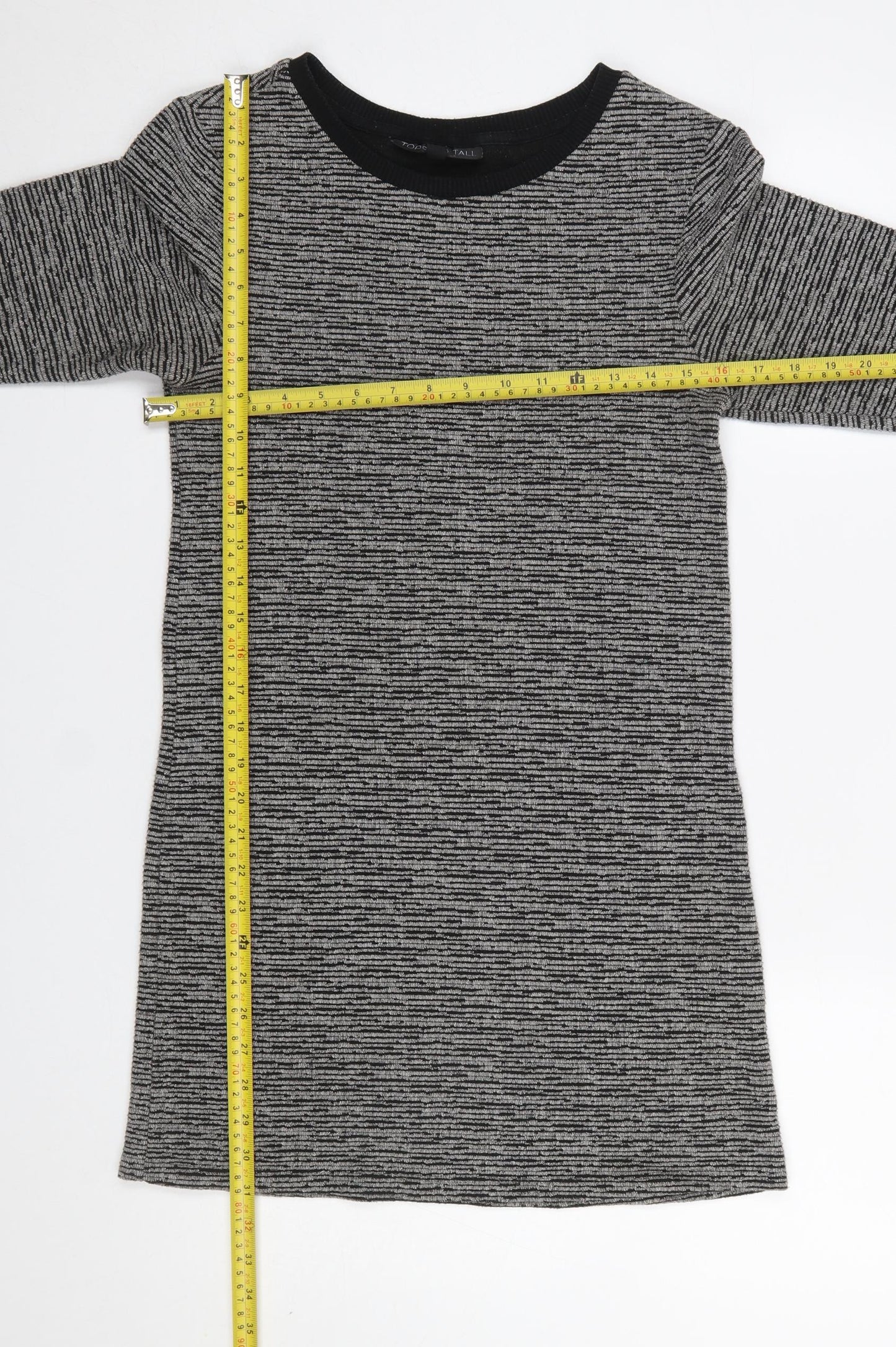 Topshop Tall Women's Grey Striped Tunic Top UK 8 3/4 Sleeve