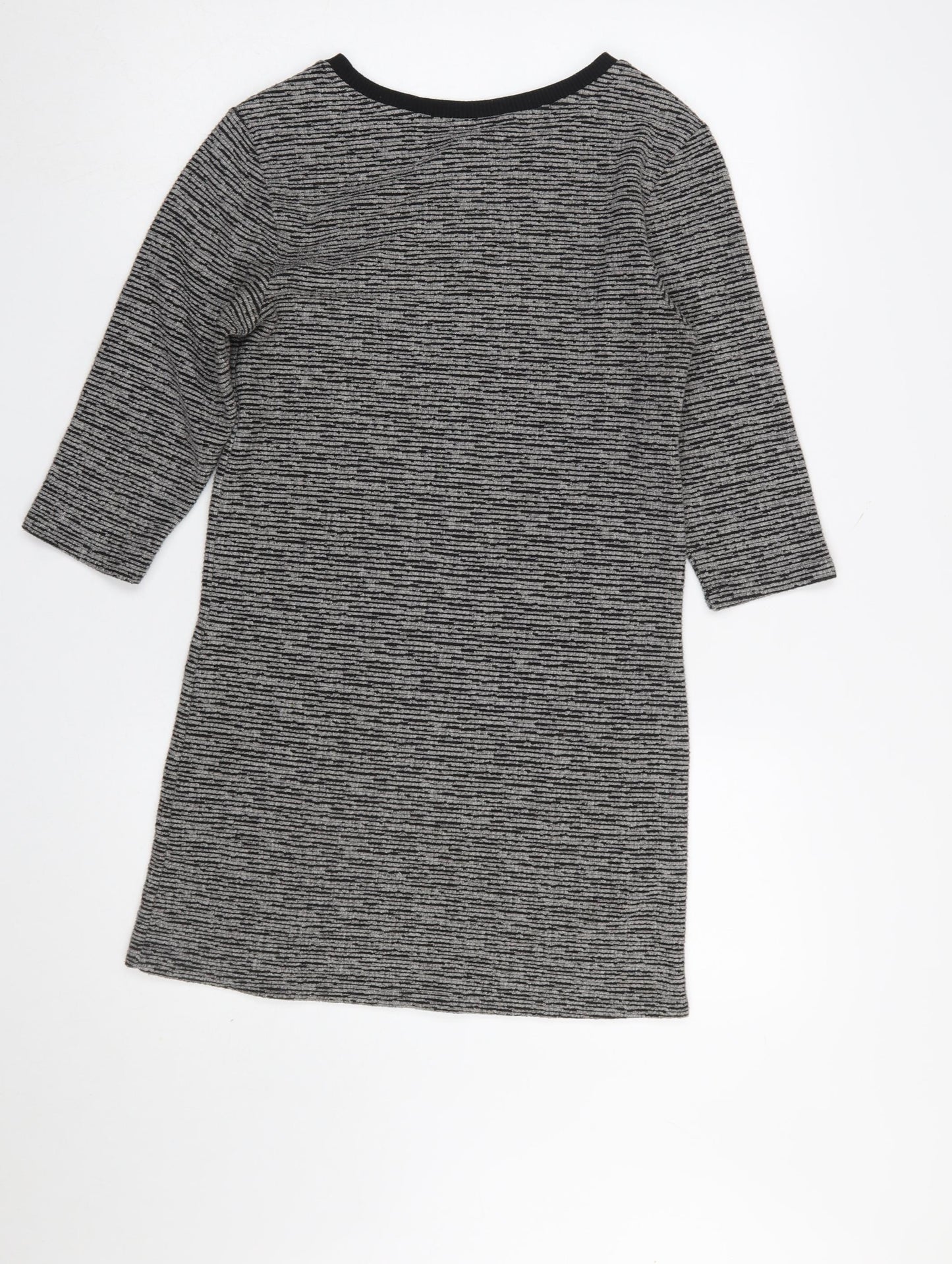 Topshop Tall Women's Grey Striped Tunic Top UK 8 3/4 Sleeve