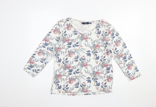 Front view of Isle Essentials Women's Multicoloured Floral Cotton 3/4 Sleeve T-Shirt, size 14-16