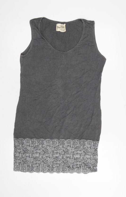 A Postcard From Brighton Women's Grey Lace Hem Sleeveless Tank Top Size 10