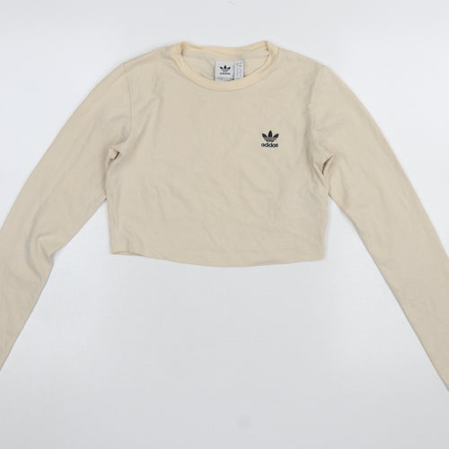 Adidas Women's Beige Cropped Long Sleeve Slim Fit T-Shirt Size 8