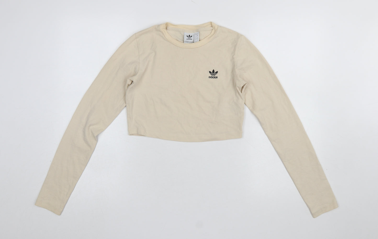 Adidas Women's Beige Cropped Long Sleeve Slim Fit T-Shirt Size 8