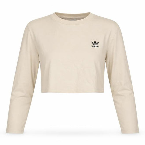 Adidas Women's Beige Cropped Long Sleeve Slim Fit T-Shirt Size 8