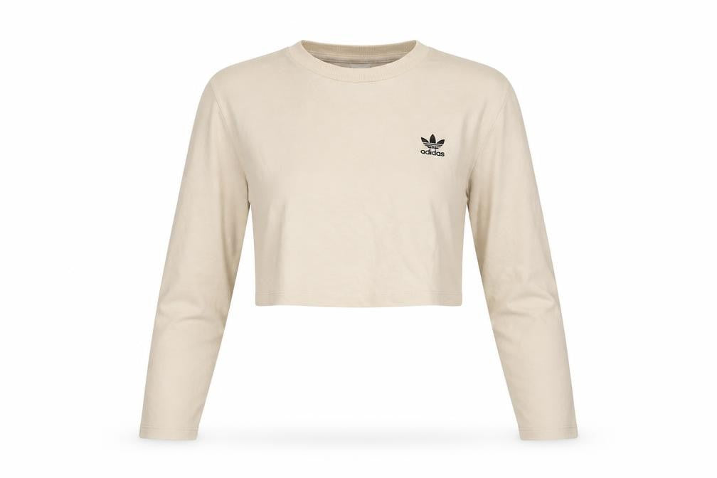 Adidas Women's Beige Cropped Long Sleeve Slim Fit T-Shirt Size 8