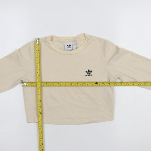 Adidas Women's Beige Cropped Long Sleeve Slim Fit T-Shirt Size 8