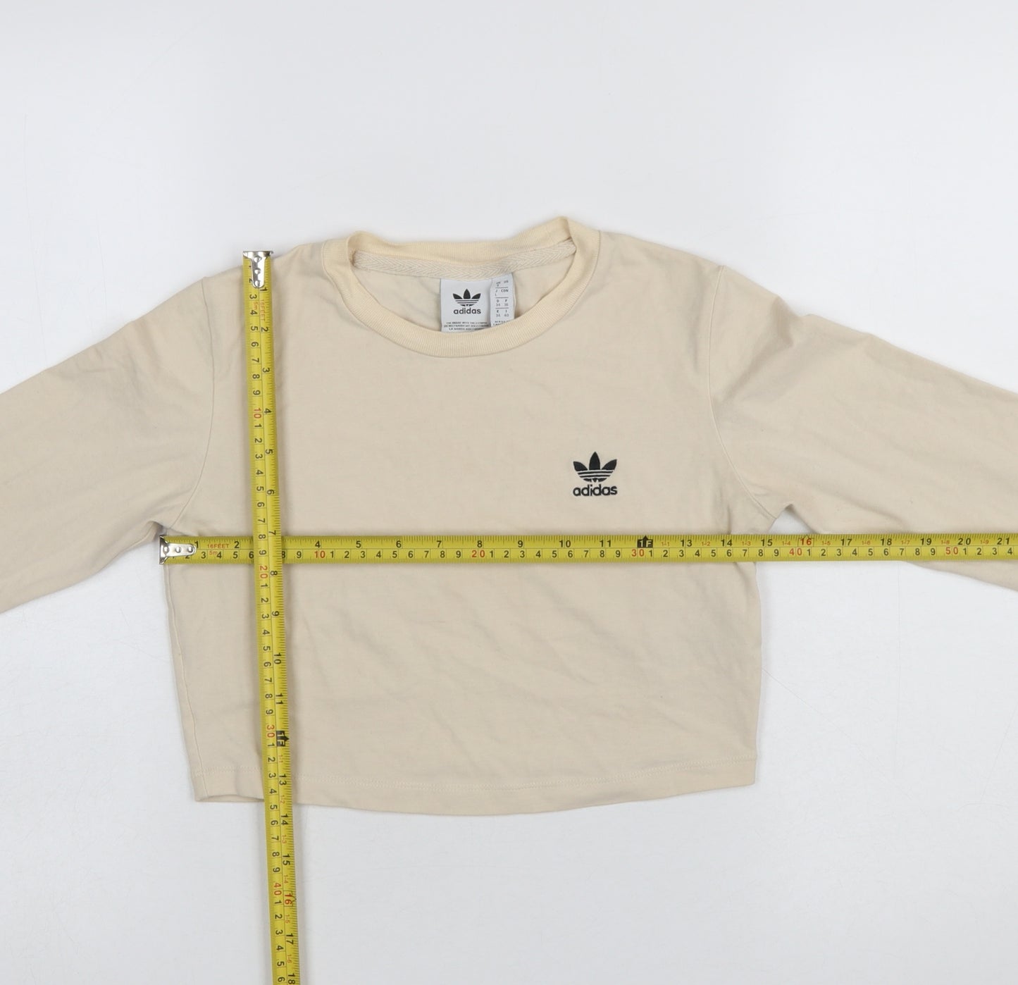 Adidas Women's Beige Cropped Long Sleeve Slim Fit T-Shirt Size 8