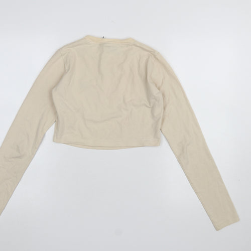 Adidas Women's Beige Cropped Long Sleeve Slim Fit T-Shirt Size 8