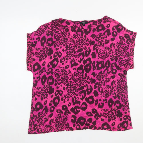 Next Women's Pink Leopard Print Relaxed Fit Short Sleeve T-Shirt Size 16