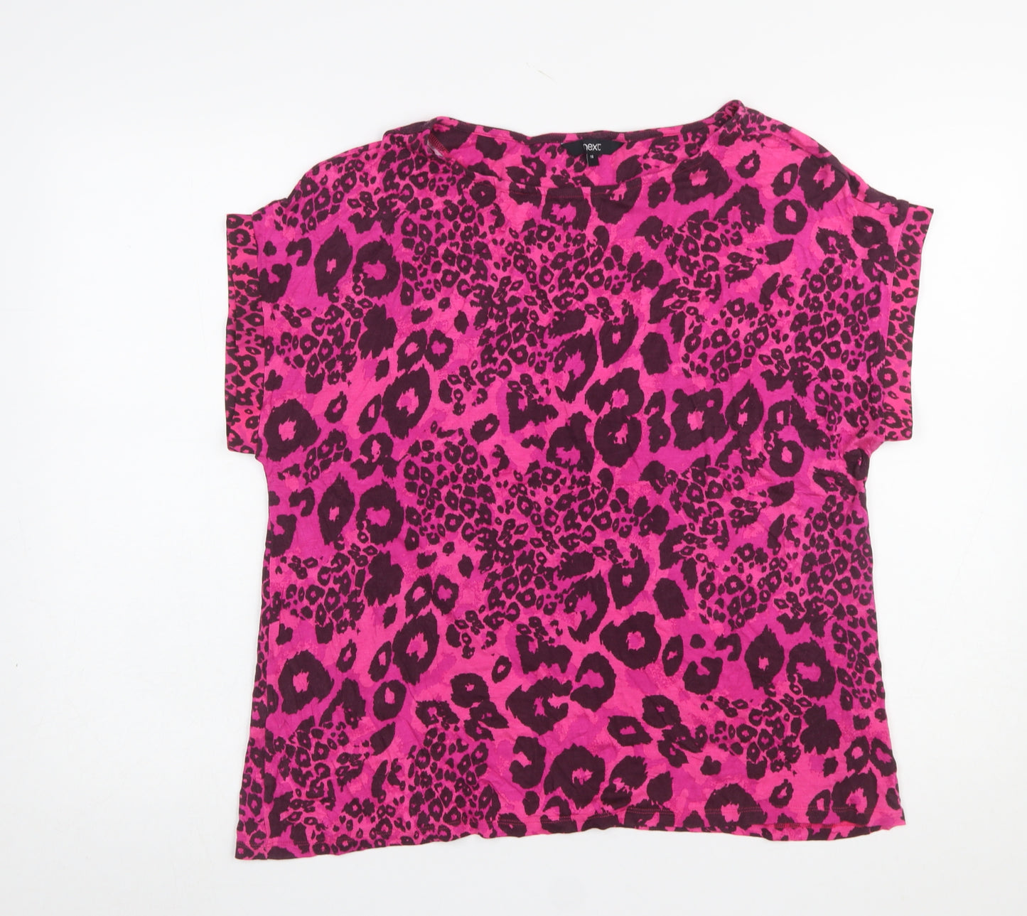 Next Women's Pink Leopard Print Relaxed Fit Short Sleeve T-Shirt Size 16