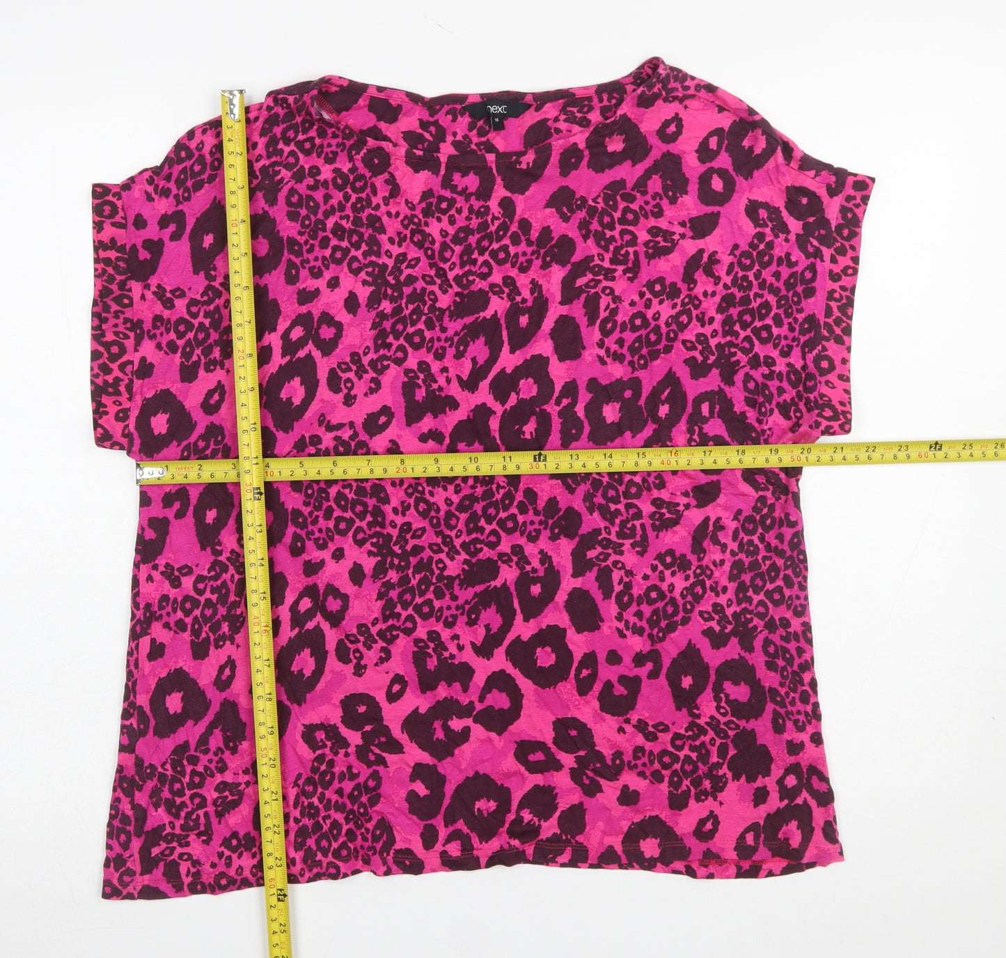 Next Women's Pink Leopard Print Relaxed Fit Short Sleeve T-Shirt Size 16