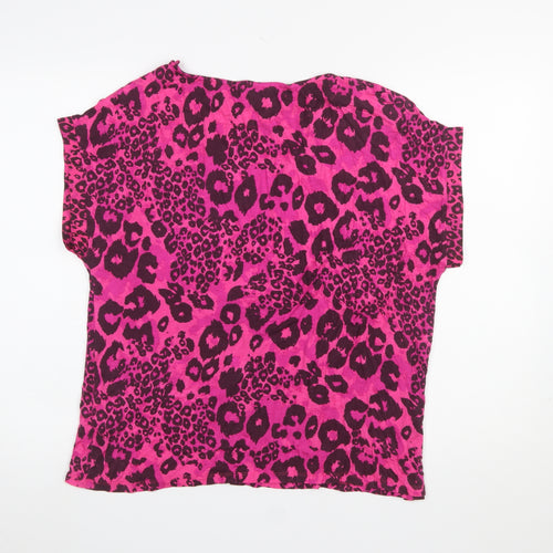 Next Women's Pink Leopard Print Relaxed Fit Short Sleeve T-Shirt Size 16