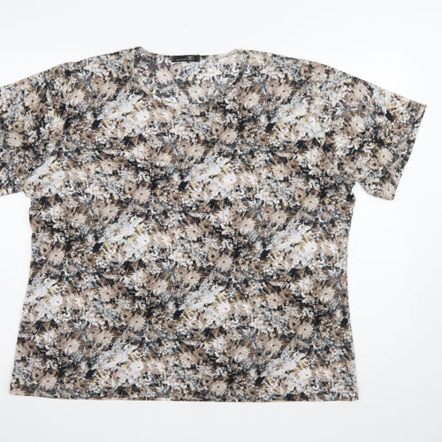 R Collection Womens Beige Floral Short Sleeve T-Shirt XL