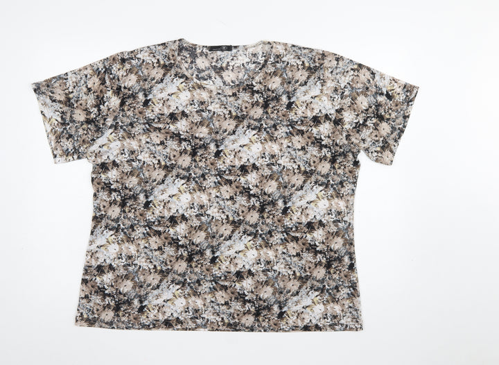 R Collection Womens Beige Floral Short Sleeve T-Shirt XL