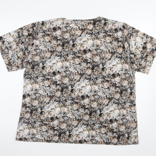 R Collection Womens Beige Floral Short Sleeve T-Shirt XL