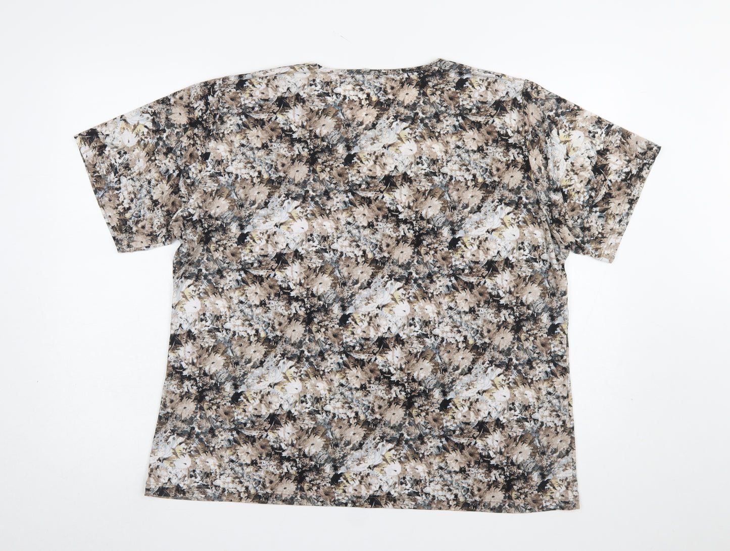 R Collection Womens Beige Floral Short Sleeve T-Shirt XL