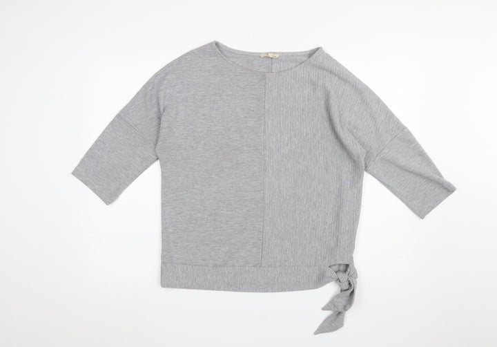 Phase Eight Women’s Grey Jersey Boat Neck 3/4 Sleeve Tie Blouse UK 14