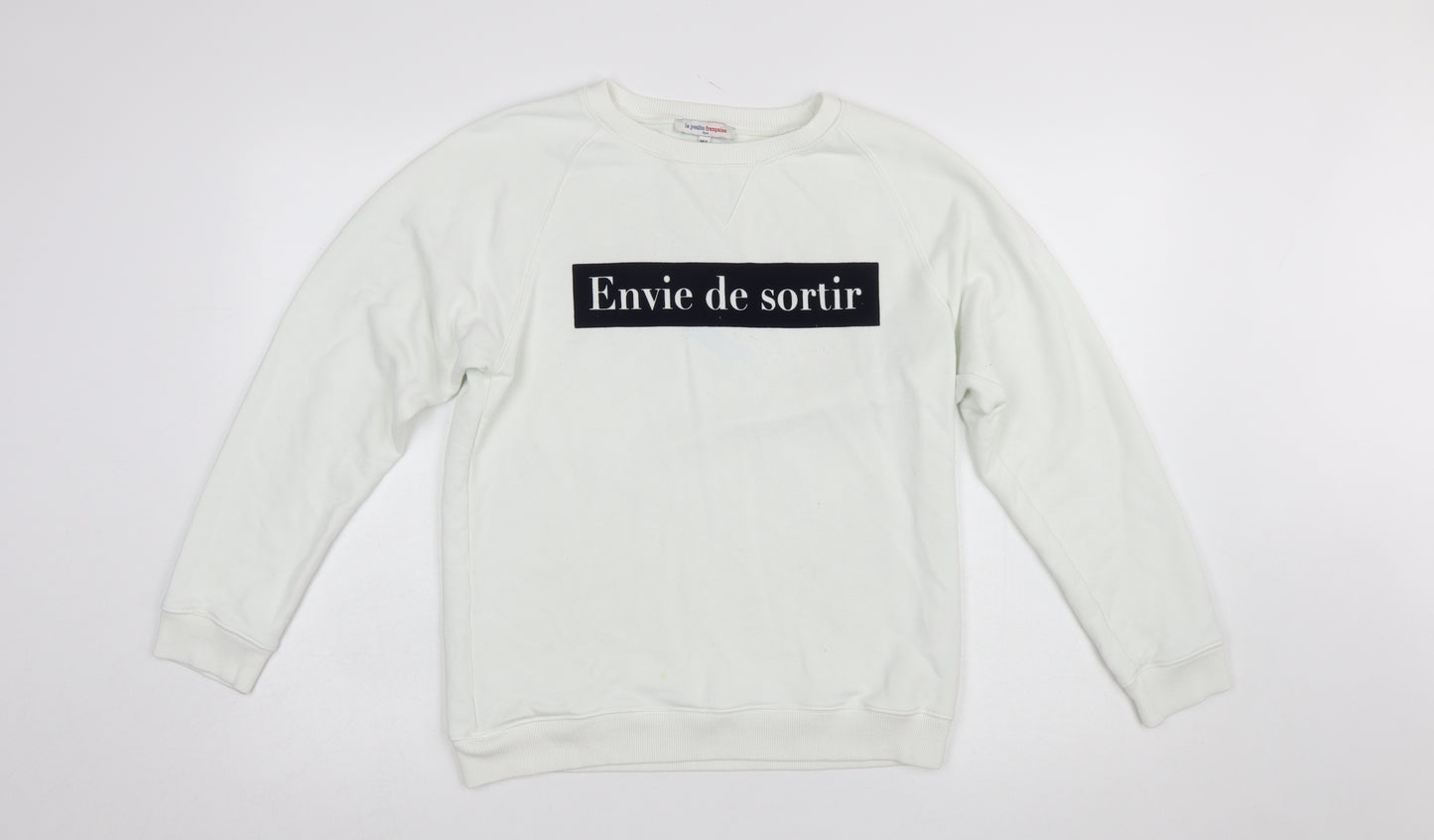 La Petite Française Women White Pullover Sweatshirt M/L Graphic Print