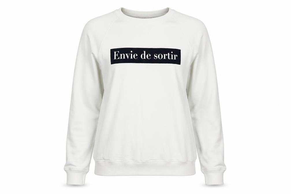 Front view of La Petite Française Women White Pullover Sweatshirt M/L Graphic Print