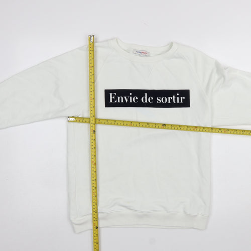 La Petite Française Women White Pullover Sweatshirt M/L Graphic Print