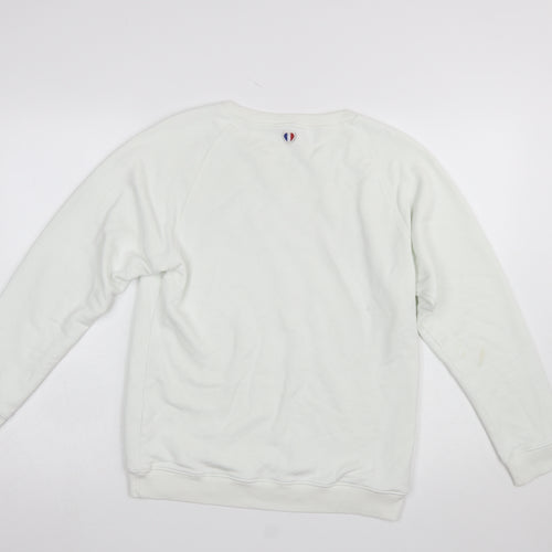 La Petite Française Women White Pullover Sweatshirt M/L Graphic Print