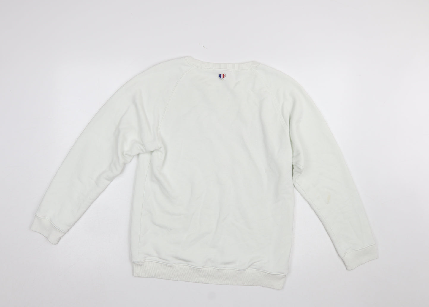 La Petite Française Women White Pullover Sweatshirt M/L Graphic Print