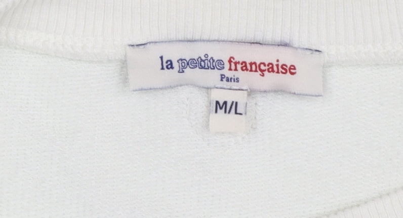 La Petite Française Women White Pullover Sweatshirt M/L Graphic Print
