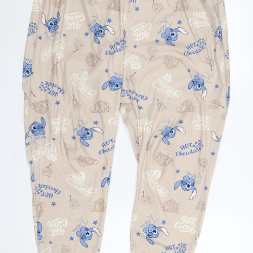Disney Women’s Beige Stitch Pyjama Pants Size 14 Cartoon Jersey Trousers