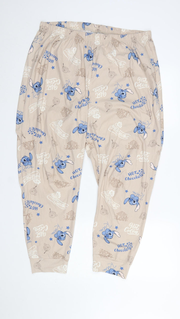 Disney Women’s Beige Stitch Pyjama Pants Size 14 Cartoon Jersey Trousers