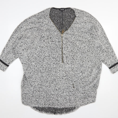 Stella Morgan Women's Silver Zip Tunic Blouse Size 10 Relaxed Fit