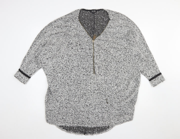 Stella Morgan Women's Silver Zip Tunic Blouse Size 10 Relaxed Fit