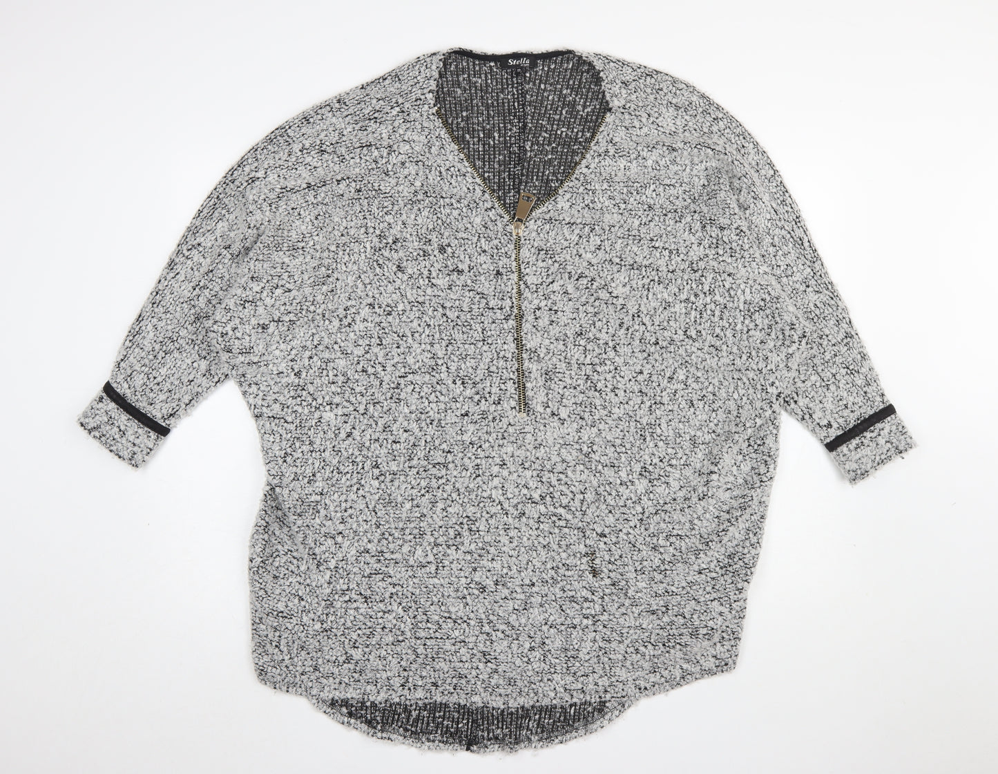 Stella Morgan Women's Silver Zip Tunic Blouse Size 10 Relaxed Fit
