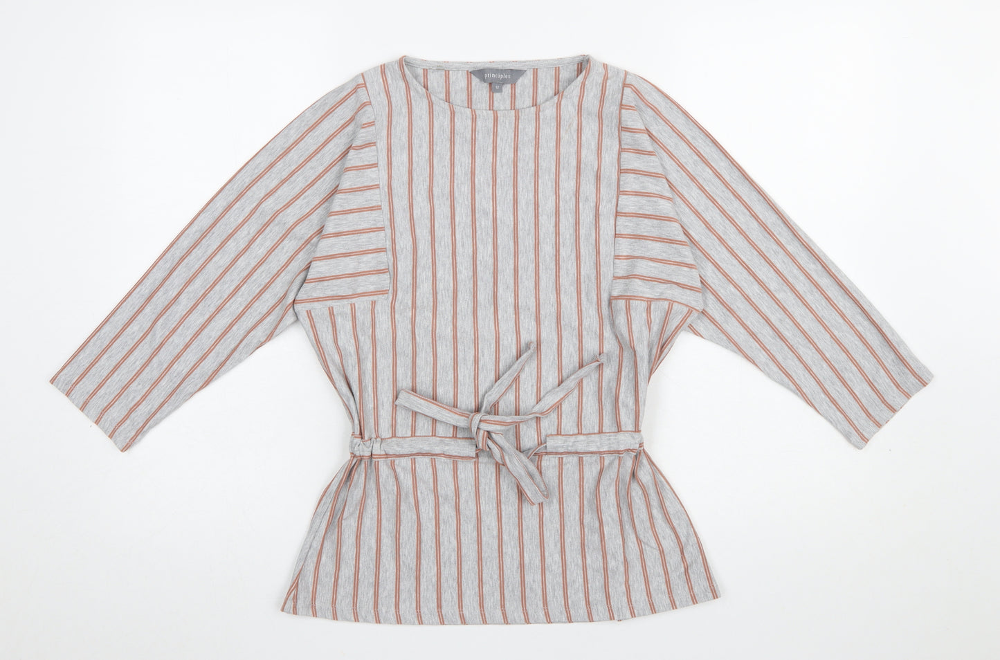 Principles Women's Grey Striped Belted Tunic Blouse Size 12