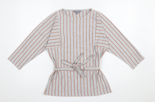 Principles Women's Grey Striped Belted Tunic Blouse Size 12