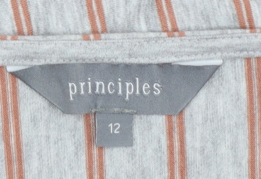 Principles Women's Grey Striped Belted Tunic Blouse Size 12