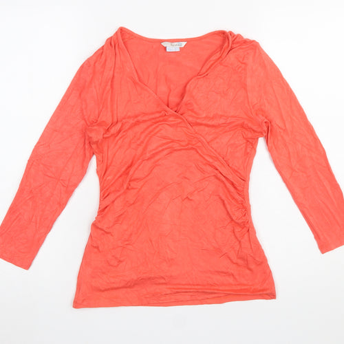 Boden Women’s Orange Wrap V-Neck Blouse UK 12 3/4 Sleeve Stretch Top