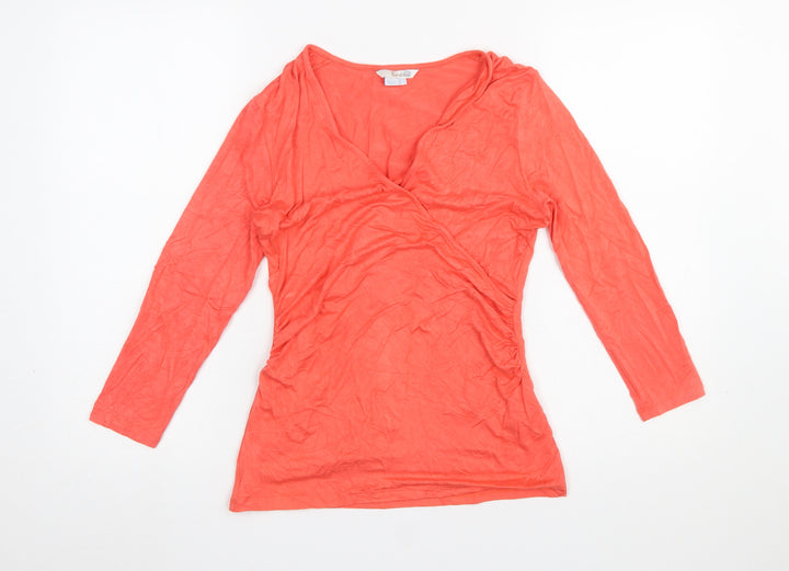 Boden Women’s Orange Wrap V-Neck Blouse UK 12 3/4 Sleeve Stretch Top